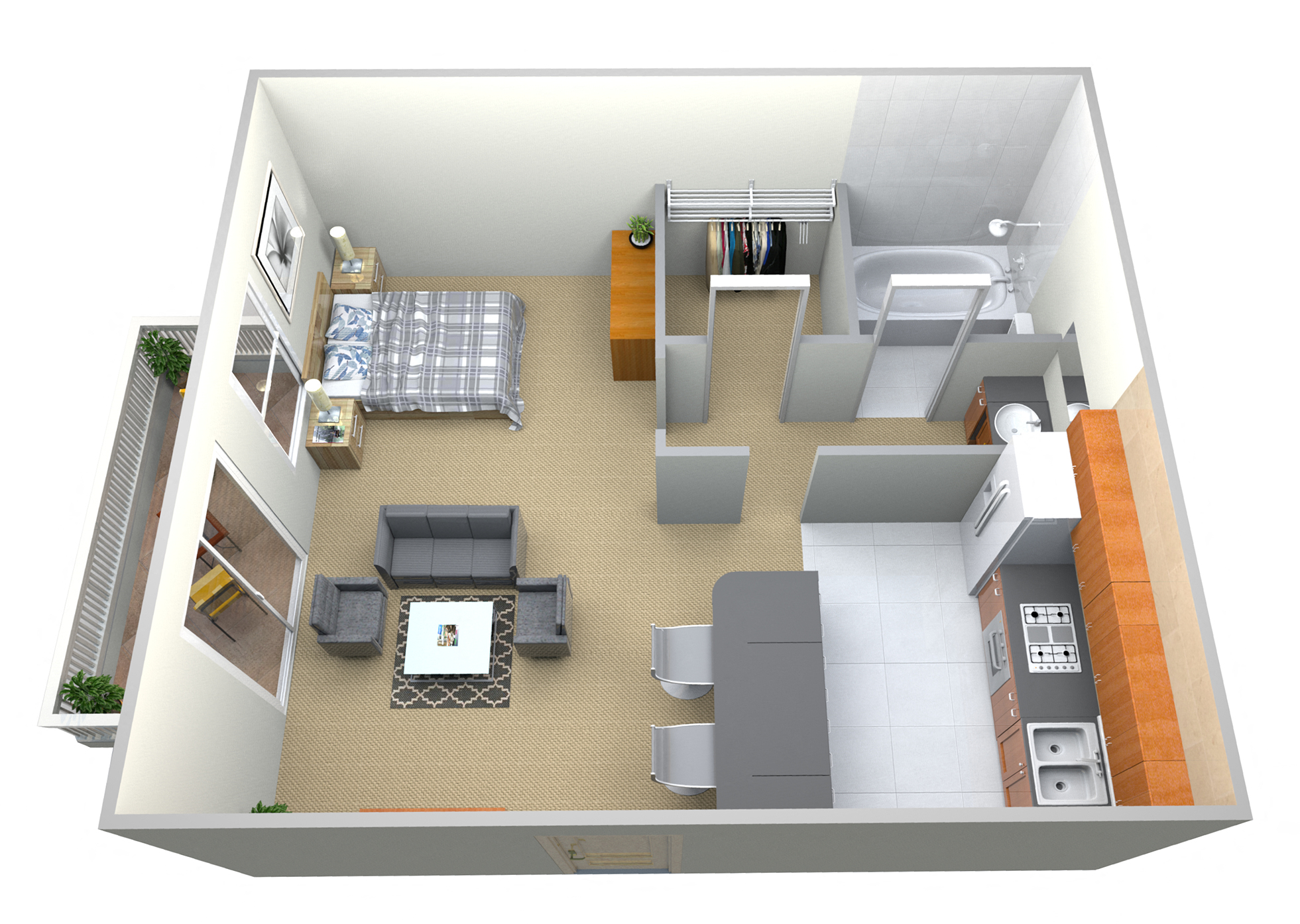 Floor plan for studio, 1 bath, 545 sqft